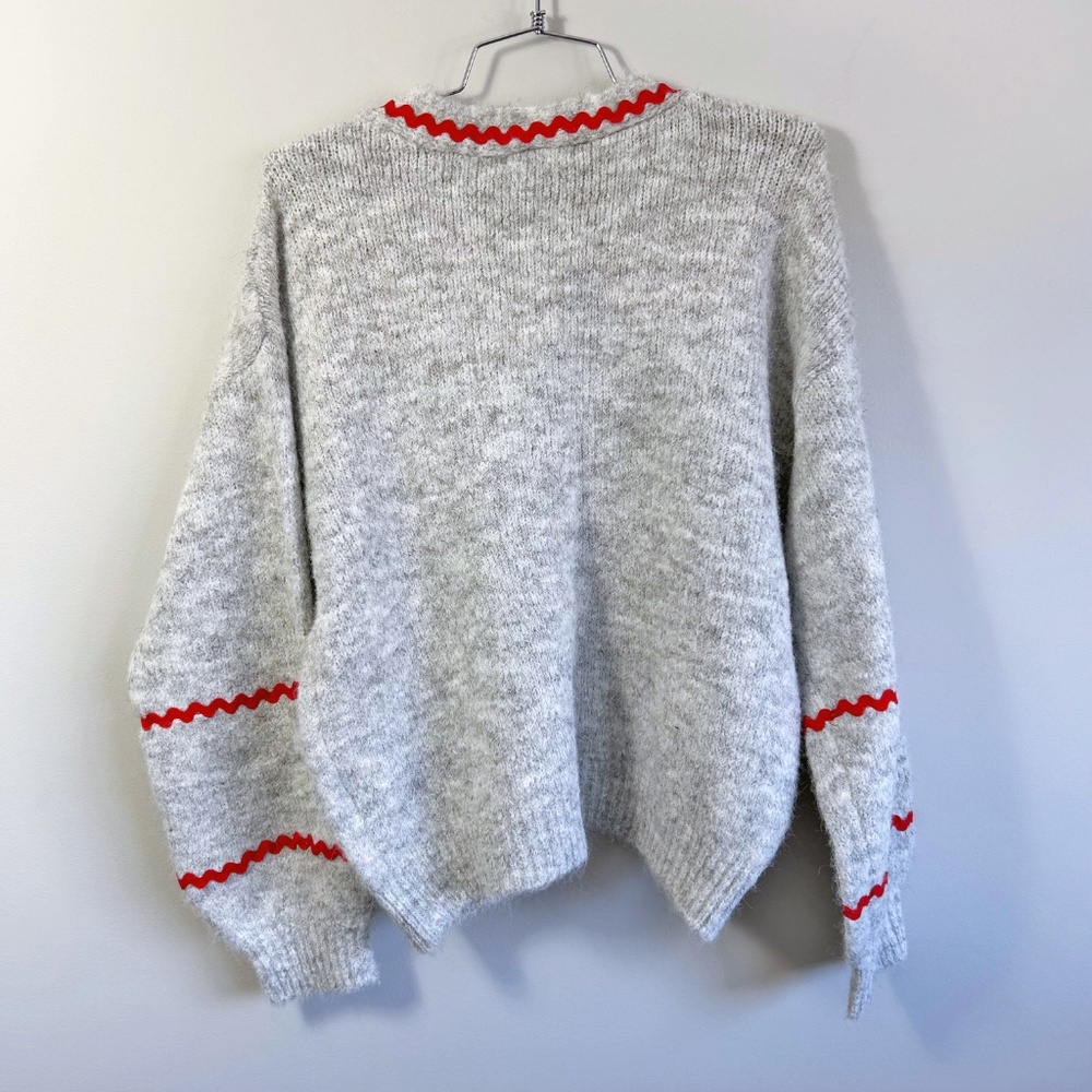 Azara France Soft button front cardigan grey with contrast red trim NWT - Picture 5 of 16